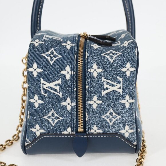 LOUIS VUITTON Monogram Denim Square bag Hand Bag Blue - Picture 8 of 16